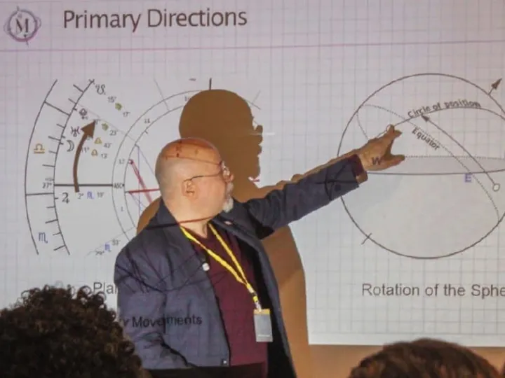 Alexey Borealis presenting 'Primary Directions' at an international astrology conference